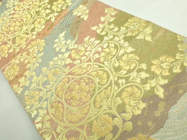 平和屋着物 上 西陣 川島織物 六通柄 本袋帯 唐草文 金糸 kh 5