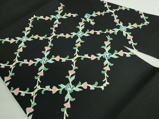 平和屋着物 上 夏物 絽塩瀬 九寸名古屋帯 網目花文 黒地 金彩 kh 5