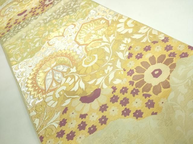 平和屋着物 上 西陣 川島織物 六通柄 本袋帯 草花文 金銀糸 kh 5
