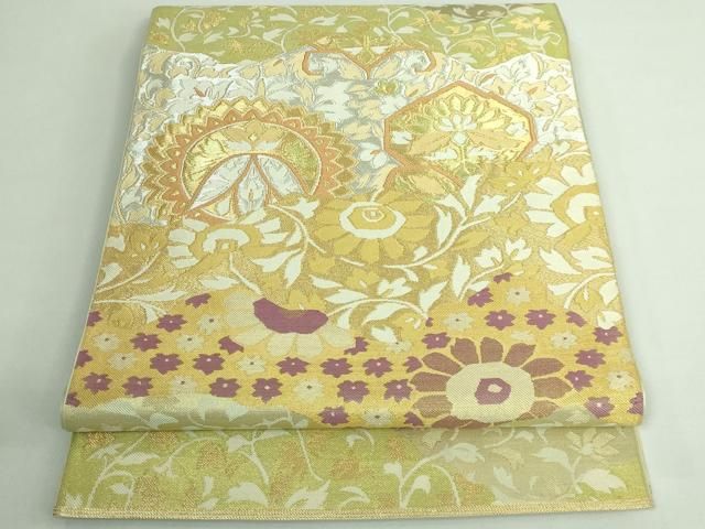 平和屋着物 上 西陣 川島織物 六通柄 本袋帯 草花文 金銀糸 kh 5