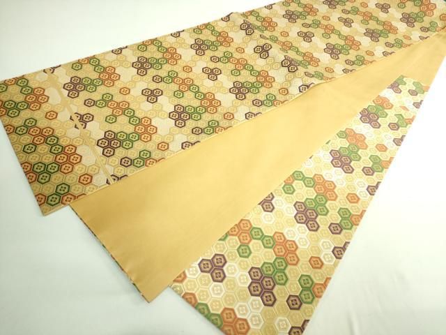 美品　人間国宝　喜多川平郎　有職唐織　袋帯　彩亀甲菊花文　逸品　極上　着物　正絹 平和屋着物□極上 俵屋 人間国宝 喜多川平朗 有職織物 六通柄袋帯 唐織