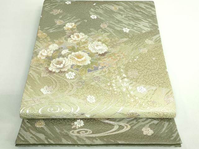 平和屋着物 上 金彩友禅 卓越技能者 名工 和田光正 太鼓柄袋帯 地紙花文 金銀彩 kh 5