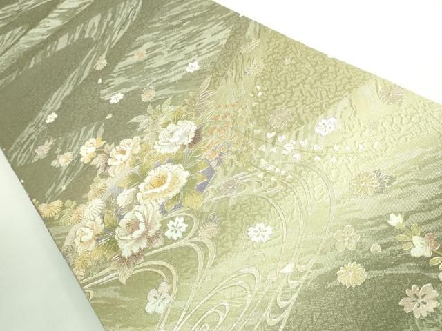 平和屋着物 上 金彩友禅 卓越技能者 名工 和田光正 太鼓柄袋帯 地紙花文 金銀彩 kh 5