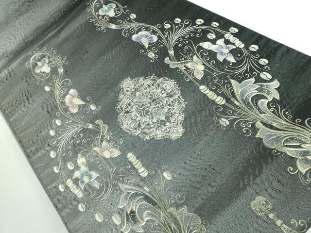 平和屋着物 上 金彩友禅 卓越技能者 名工 和田光正監修 京金彩 由光 太鼓柄袋帯 洋花文 銀彩 kh 5