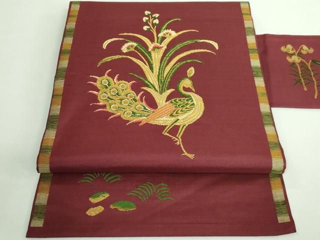 平和屋着物 上 洛風林 工芸帯地 九寸名古屋帯 孔雀花文 kh 5