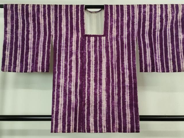 平和屋着物 上 岩手の匠 草紫堂 南部絞り 紫根染 道行コート 紬 間道 正絹 kh 5