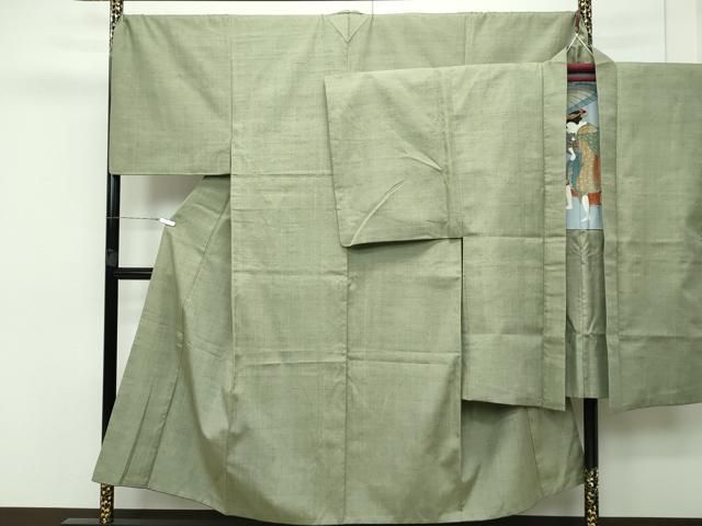 平和屋着物 上 男性 紬 アンサンブル 色無地 鶸茶色 CZAA3962s5