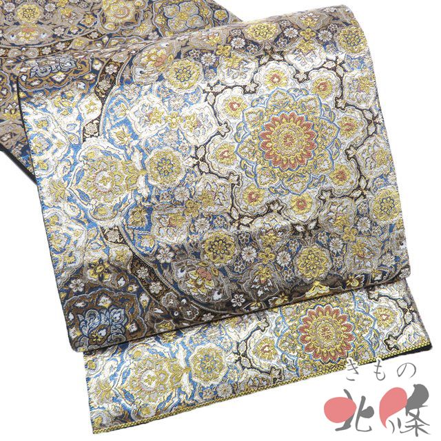 袋帯 リサイクル 正絹 フォーマル 仕立て上がり 六通 華文 花紋 箔糸 紺色 多色 金銀 きもの北條 A 1295 14