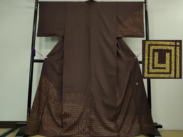 平和屋着物■極上 ファッションデザイナー稲葉賀恵 染織の名門 しょうざん  生紬 訪問着 枝垂れ柳 菱文 紫鳶色地　金彩　逸品　DZAB0876kh5 平和屋着物□極上 ファッションデザイナー稲葉賀恵 染織の名門