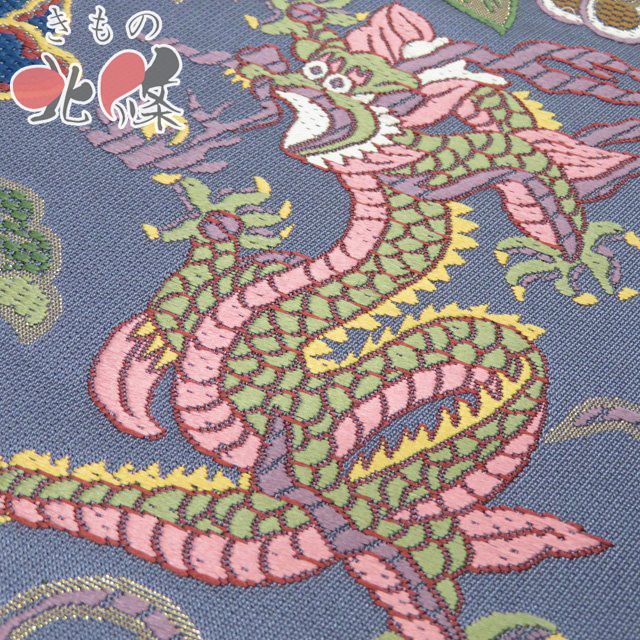 袋帯 リサイクル 正絹 フォーマル 仕立て上がり 六通 花模様 龍 鳳凰 箔糸 紫鼠色 黒紅色 多色 金 きもの北條 A 1295 15