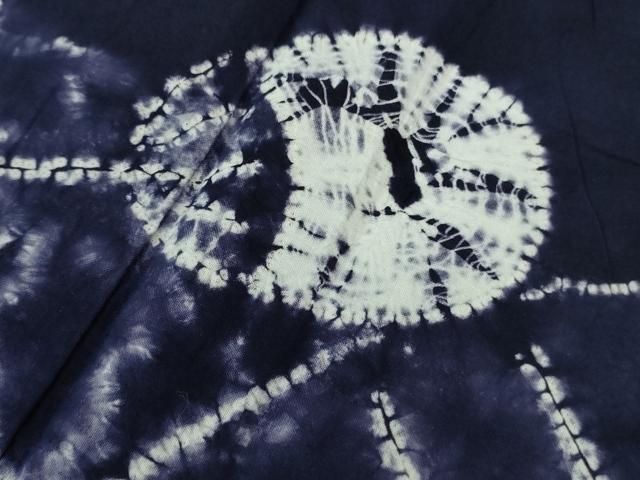 平和屋着物□極上 夏物 浴衣 有松鳴海絞り 団扇 うちわ 紺色地 綿 逸品