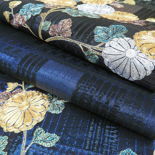  袋帯 リサイクル 正絹 フォーマル 仕立て上がり お太鼓柄 金銀駒刺繍 菊模様 箔糸 多色 きもの北條 A 1295-17 袋帯 帯