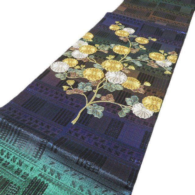 袋帯 リサイクル 正絹 フォーマル 仕立て上がり お太鼓柄 金銀駒刺繍 菊模様 箔糸 多色 きもの北條 A 1295 17