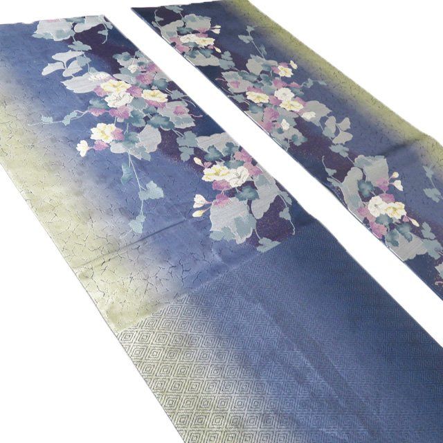  袋帯 リサイクル 正絹 セミフォーマル 仕立て上がり 六通 やまと誂製 花の図 箔糸 紺系色 多色 金銀 きもの北條 A 1295-10 袋帯 帯