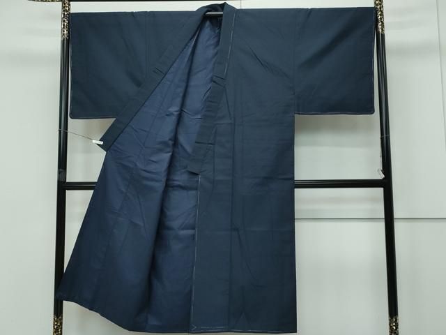 平和屋着物 上 男性 薩摩結城 アンサンブル キングサイズ 濃紺地 証紙付き CZAA3992s5