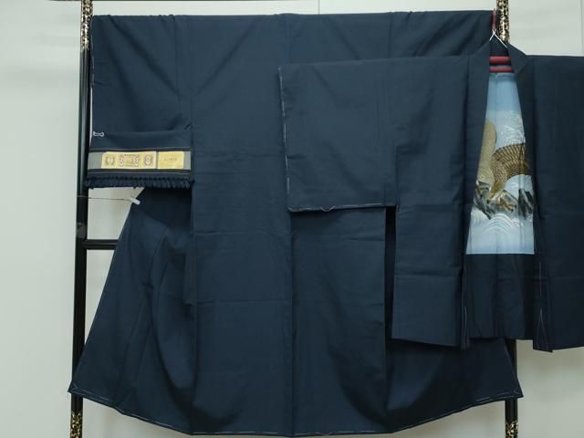 平和屋着物 上 男性 薩摩結城 アンサンブル キングサイズ 濃紺地 証紙付き CZAA3992s5