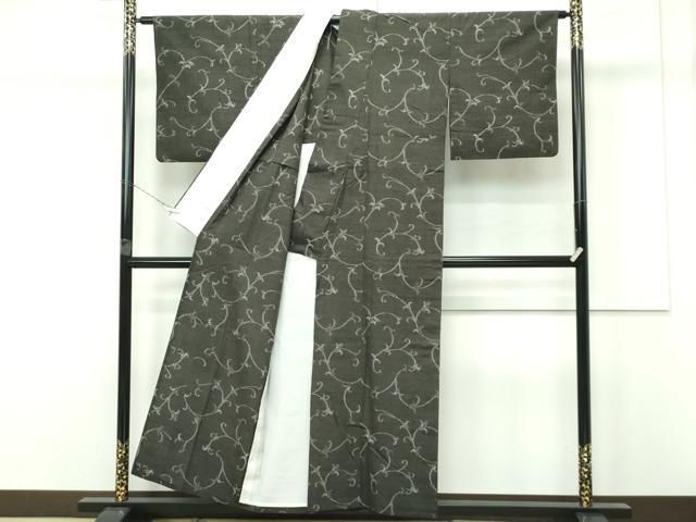  平和屋着物 上 士乎路紬 単衣 唐草 加納別誂 藍媚茶色地 証紙付き s 5 紬 着物