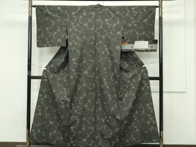 平和屋着物 上 士乎路紬 単衣 唐草 加納別誂 藍媚茶色地 証紙付き s 5