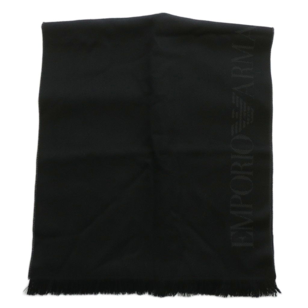 エンポリオアルマーニ EMPORIO ARMANI マフラー ストール 羊毛 ウール ロゴ フリンジ 黒 ブラック 3 A 313 620105 XZ GY 19