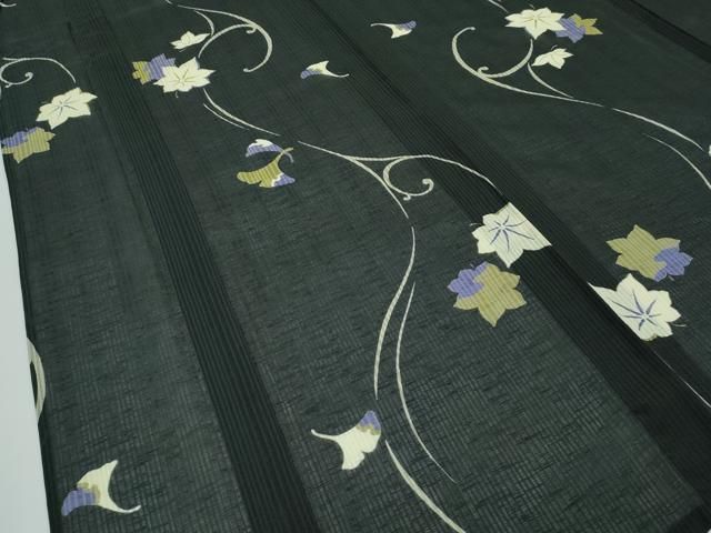 平和屋着物■極上 夏物 パリコレクション ファッションモデル・デザイナー 山口小夜子 小紋 銀 楓 唐草文 黒地 洗える着物 逸品 CZAA4090s5 平和屋着物□極上 夏物 パリコレクション ファッションモデル