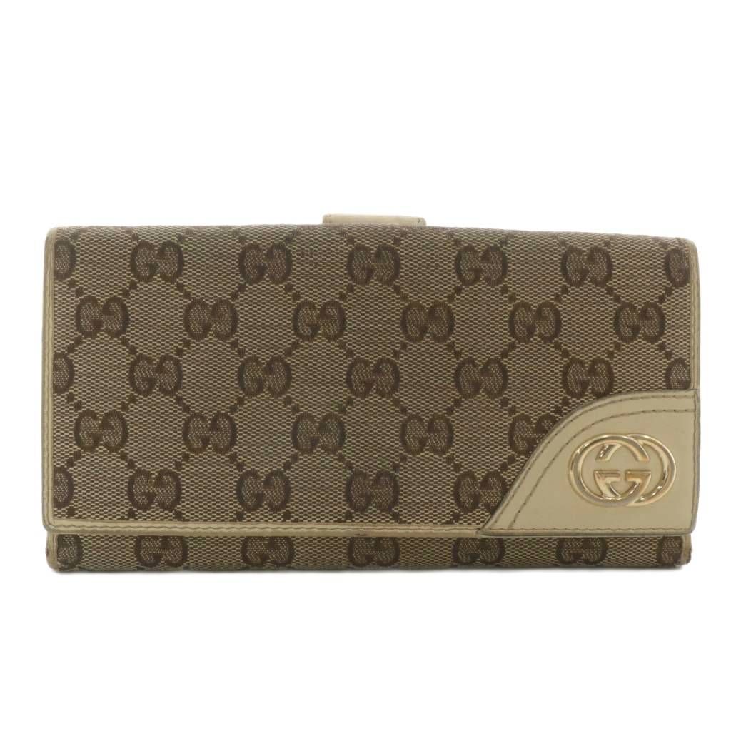 グッチ GUCCI 長財布 二つ折り GGキャンパス レザー Wホック 総柄 ロゴ ゴールド金具 茶色 ブラウン 181593 0416 XZ GY11