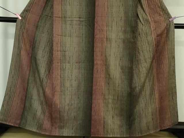 平和屋着物□極上 伝統工芸士 七代目 吉澤与市 紬 杢目絞り 間道 証紙