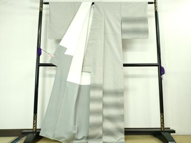 平和屋着物 上 花織 訪問着 紬 横段格子文 kh 5