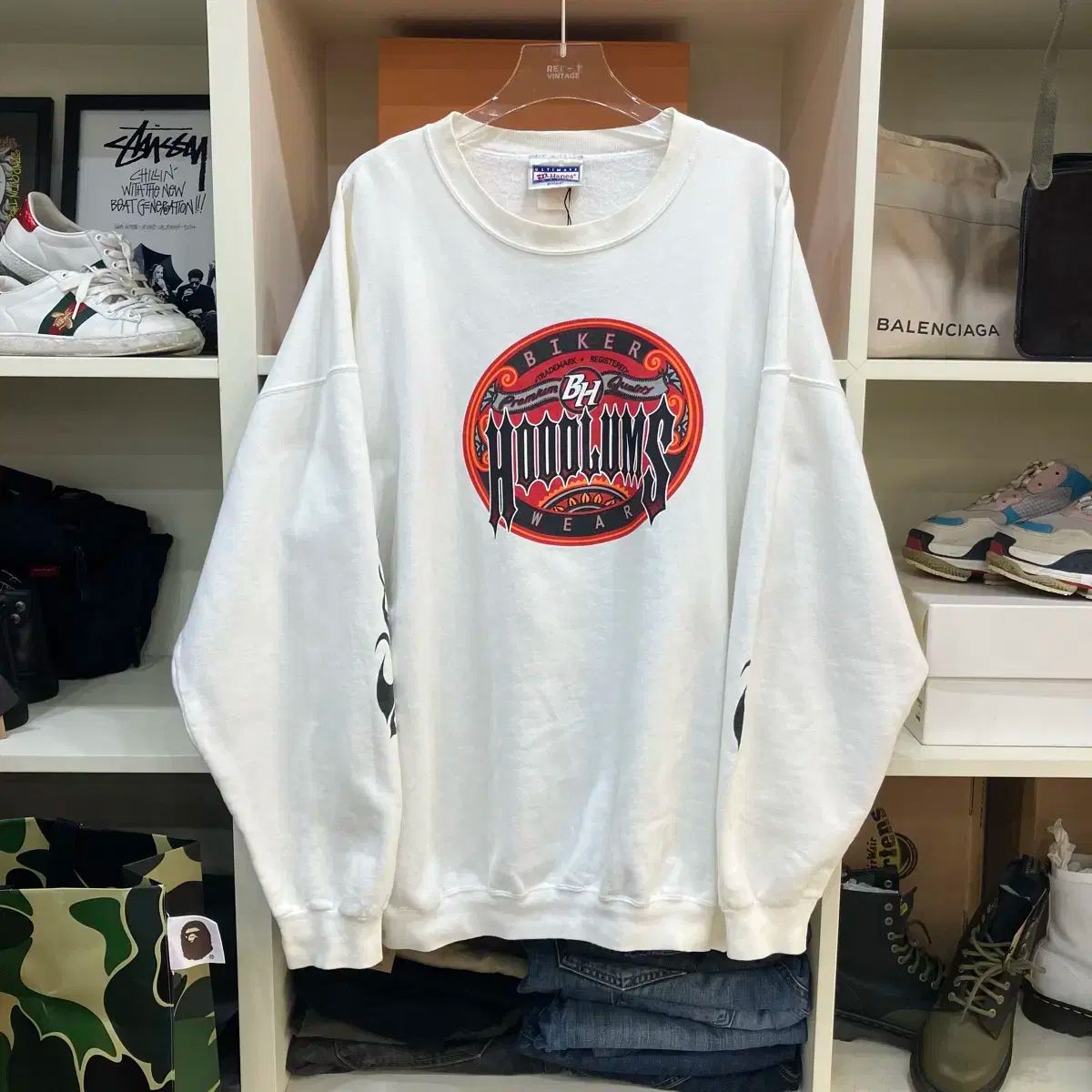 ヘインズ バイカー ロゴ 白 スウェットシャツ XL