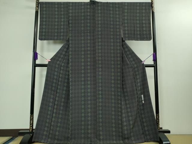 平和屋着物 上 無形文化財 人間国宝 五嶋敏太郎 小紋 菱間道 黒地 kh 5