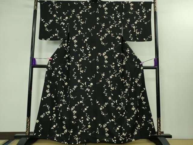 平和屋着物 上 小紋 花唐草文 黒地 金彩 kh 5