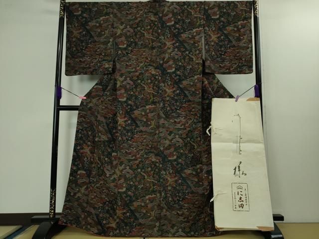 平和屋着物 上 に志田 小紋 切嵌 鴛鴦鳳凰花文 鬼しぼ縮緬 たとう紙付き kh 5