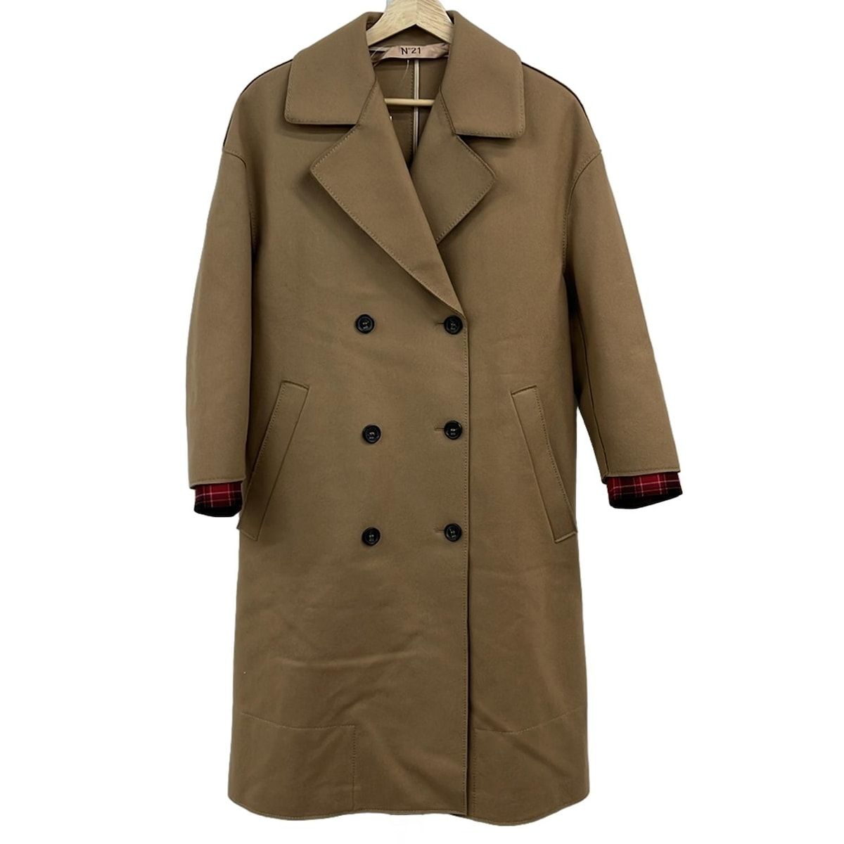 ヌメロ ヴェントゥーノ コート サイズ36 S レディース - ライトブラウン×レッド×マルチ 長袖 チェック柄 袖口取り外し 冬