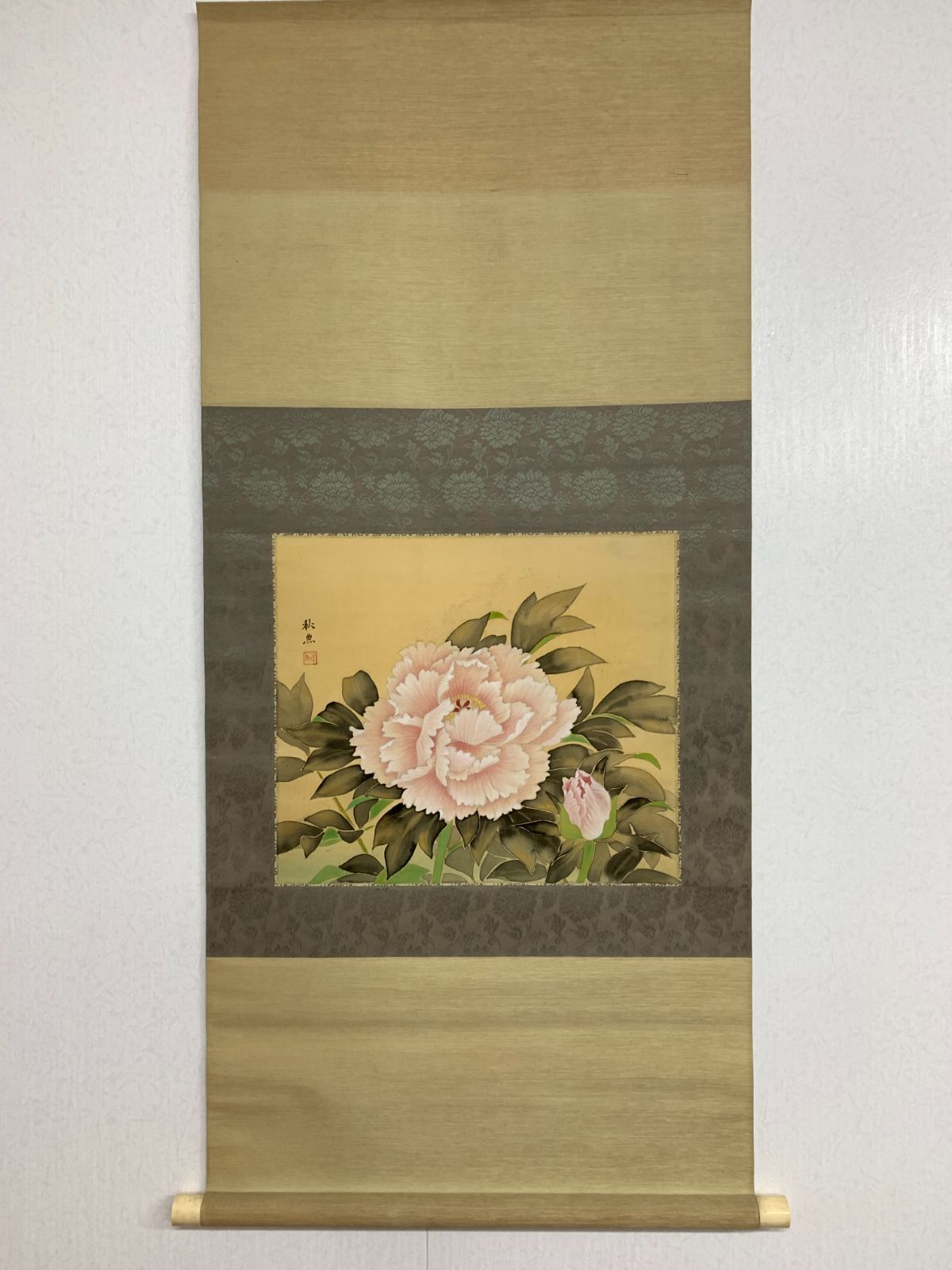 掛け軸】116 田口秋魚（田口徳蔵）「富貴花図」花鳥 荒川青亭 平福百穂