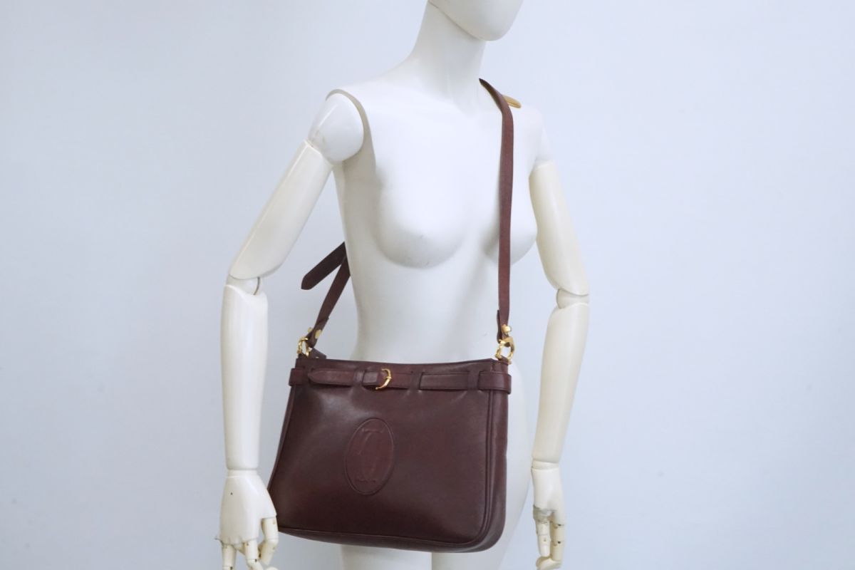 カルティエ ヴィンテージ ショルダーバッグ マストライン ドゥーブルC ロゴ レザー ボルドー Cartier 4365h