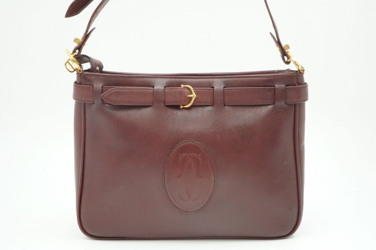 カルティエ ヴィンテージ ショルダーバッグ マストライン ドゥーブルC ロゴ レザー ボルドー Cartier 4365h