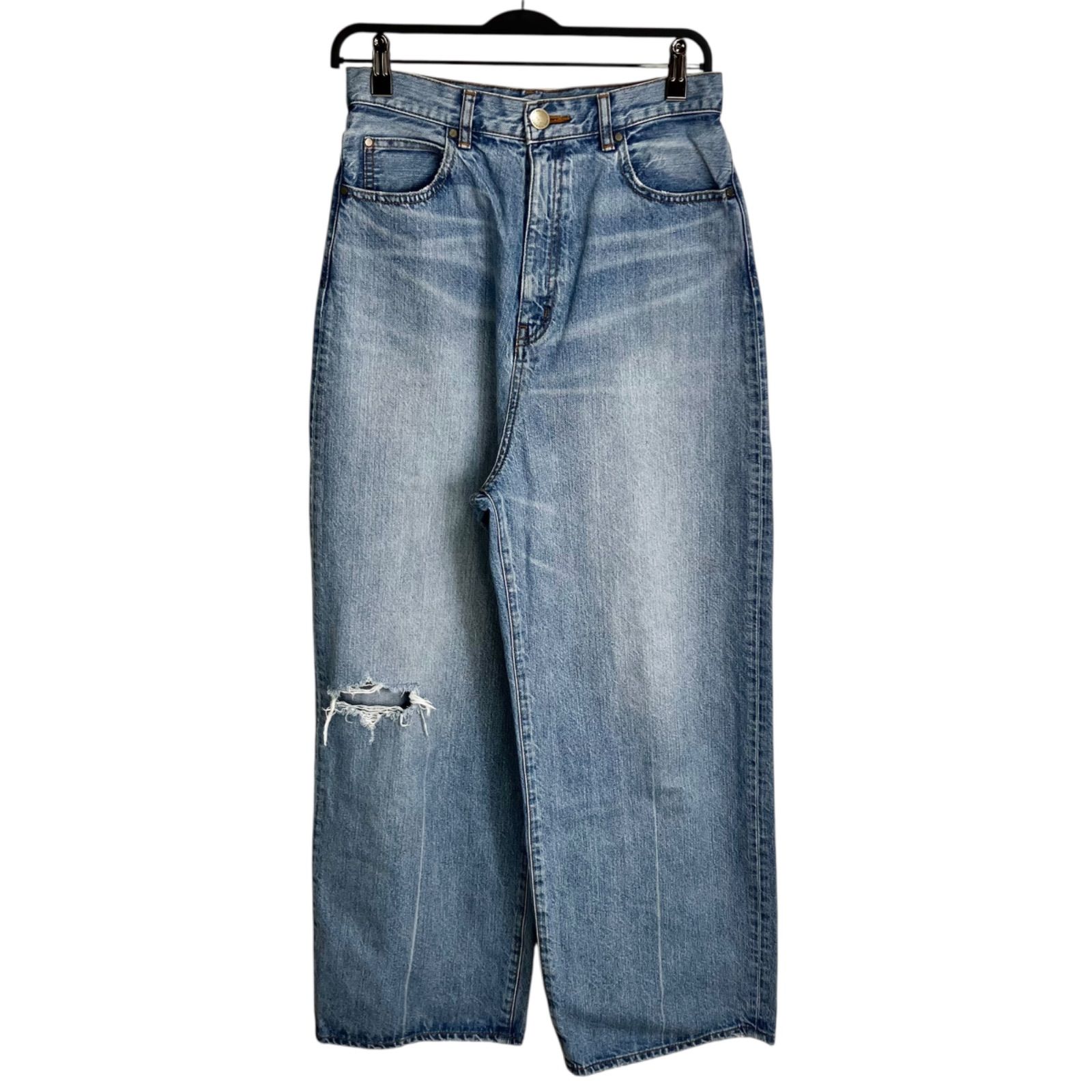 BLACK by moussy blkby loose straight crash denim 26 ライトブルー 水色 ブラックバイマウジー ルーズストレートクラッシュデニム ジーンズ コットン ダメージ -0540