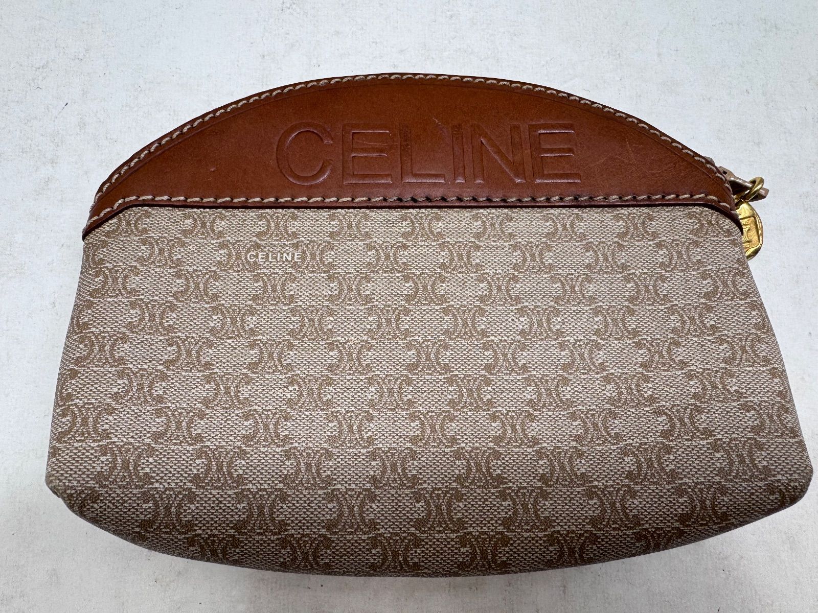 中古】CELINE マカダム柄 ポーチ クラッチバッグ セリーヌ