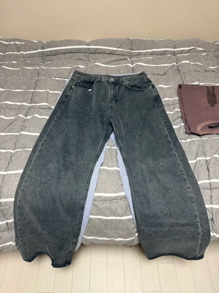 TRILLION バイオ ストーン ウォッシュ ワイド デニム パンツ ブルー グレー