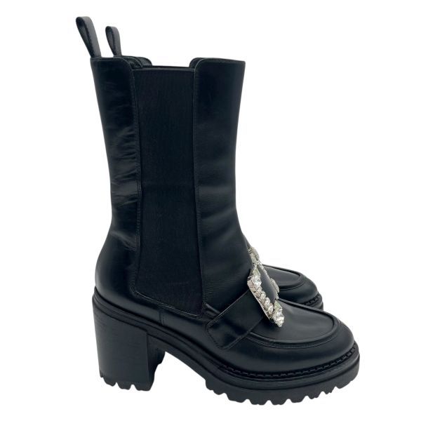 セルジオロッシ Sergio Rossi ブーツ バイカー プリンス Biker Prince サイドゴア ビジュー 黒 レザー 37 約23.5 cm レディース S 5 X 219