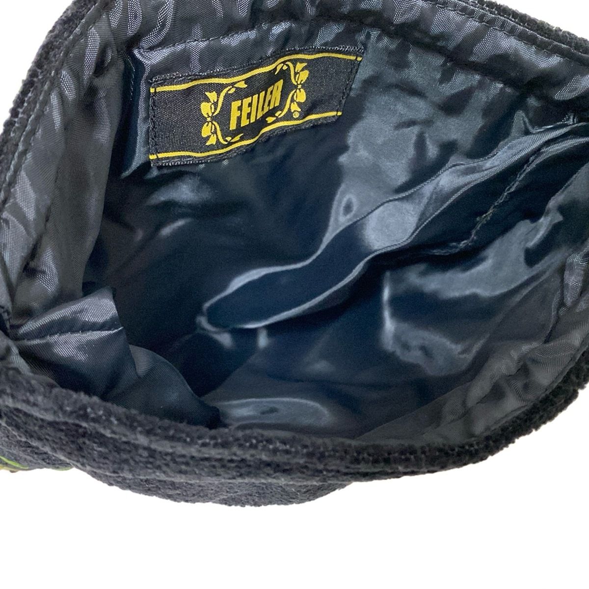  FEILER フェイラー ポーチ - 黒×カーキ×マルチ 花柄 フリル 巾着型 ポーチ バッグ