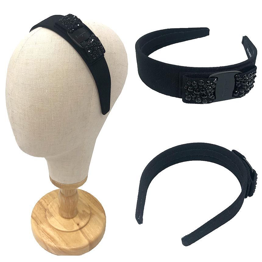 フェラガモ Salvatore Ferragamo ヴァラ リボン カチューシャ ブラッククリスタル 341689 487758 ブラック 黒 レディース ヘア aq12222