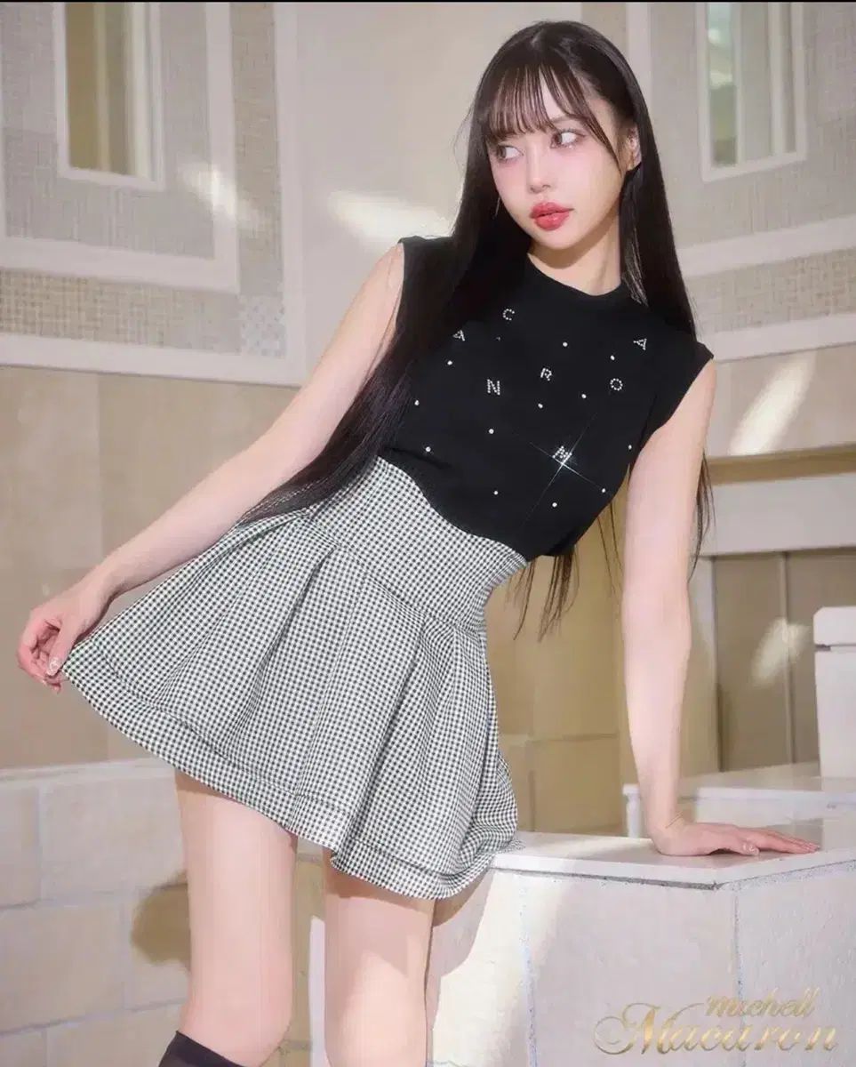 ミシェルマカロン ギンガム CHECK ミ각 スカート s スナ系 地雷系 量産型