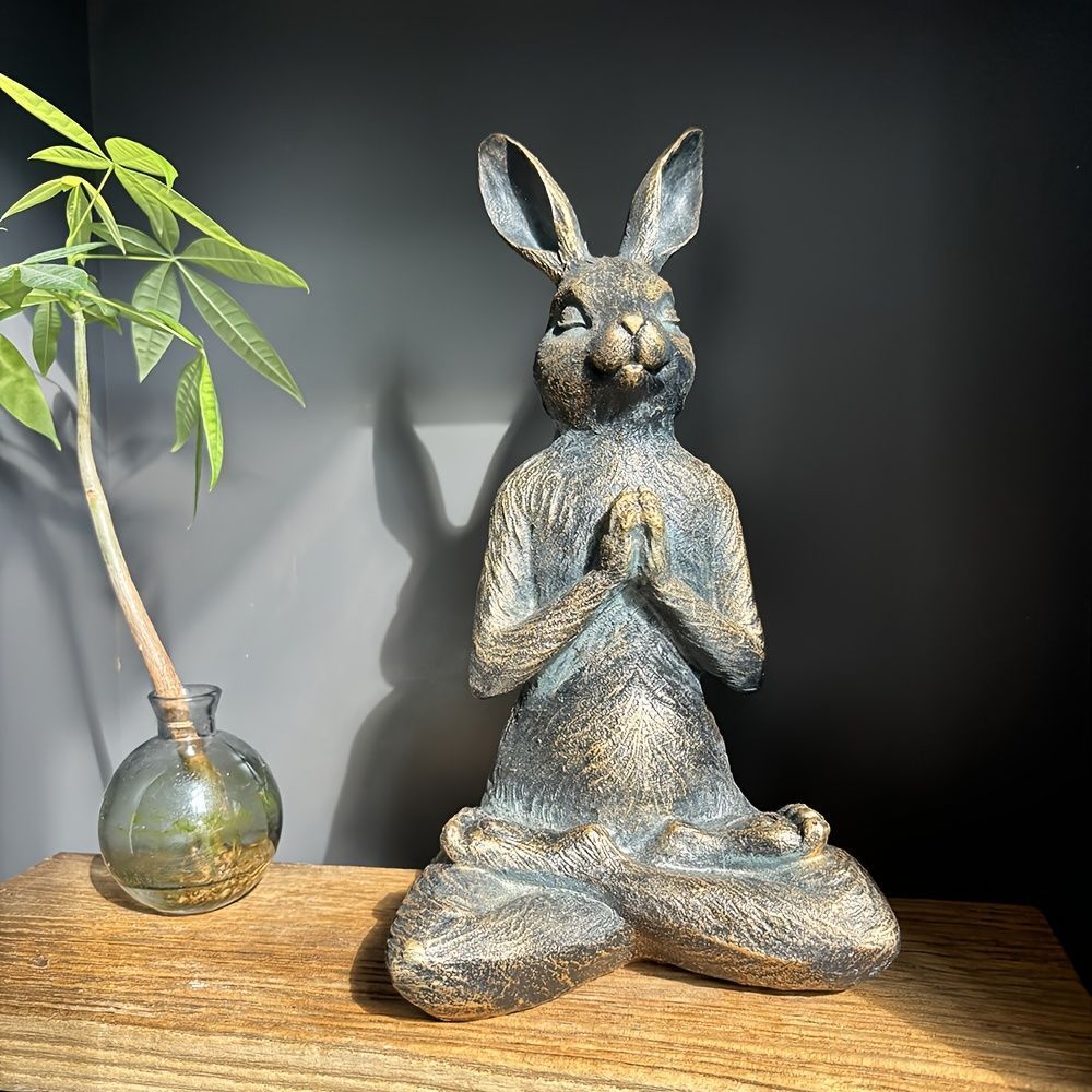置物 オブジェ ガーデンオーナメント 瞑想しているウサギ うさぎ ラビット 屋外 屋内 インテリア 玄関 リビング ダイニング 装飾 庭 ガーデニング 装飾 ガーデン 樹脂 ギフト インテリア