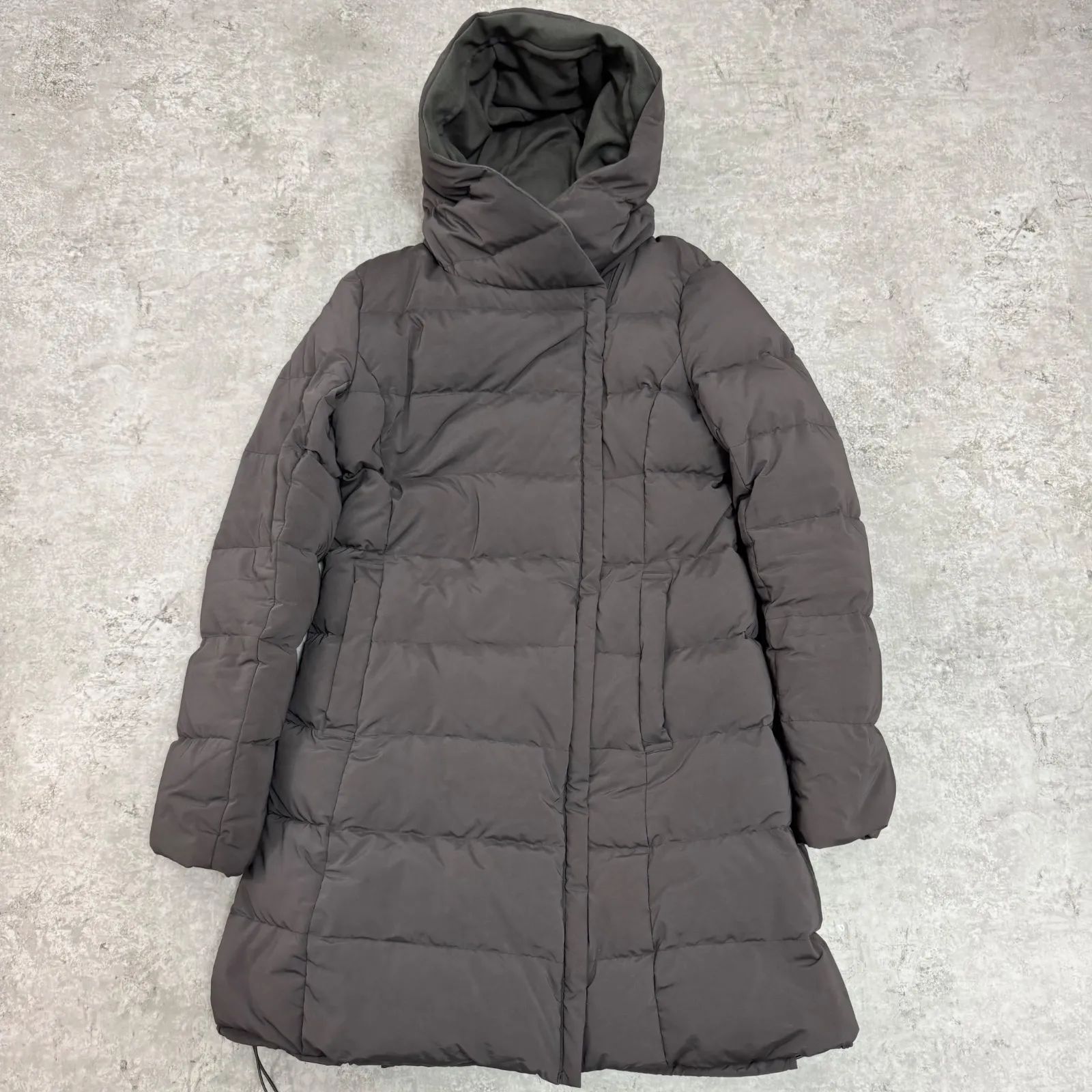 23区 ロングダウンコート Aライン フーテッド サイズ38 チャコール グレー カーキ ダウンコート フード