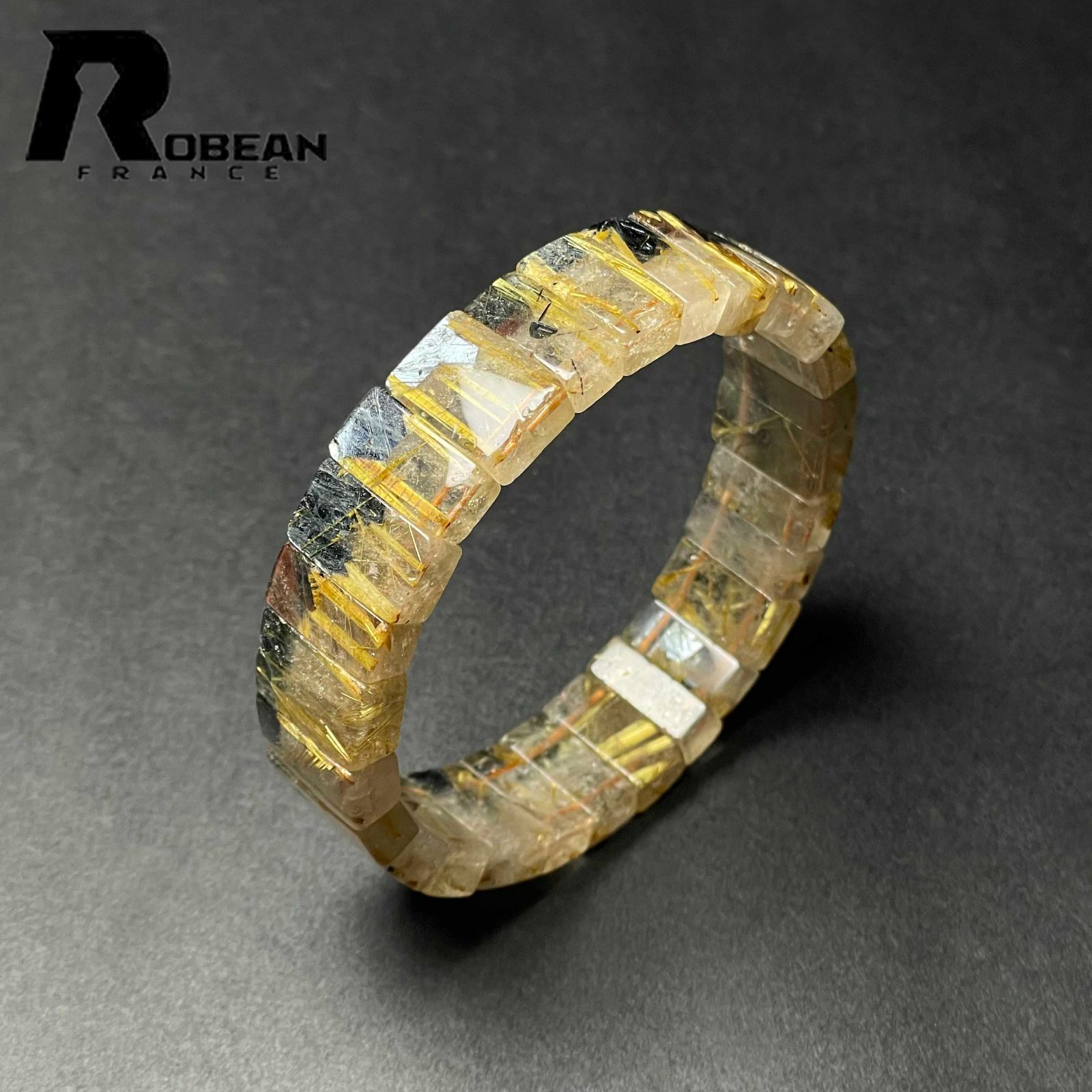 EU製 定価13万円 ROBEAN 太陽花タイチンルチルバングル 黄金針水晶 ゴールド ブレスレット パワーストーン プレゼント 16.3 8.1 6mm M1110993