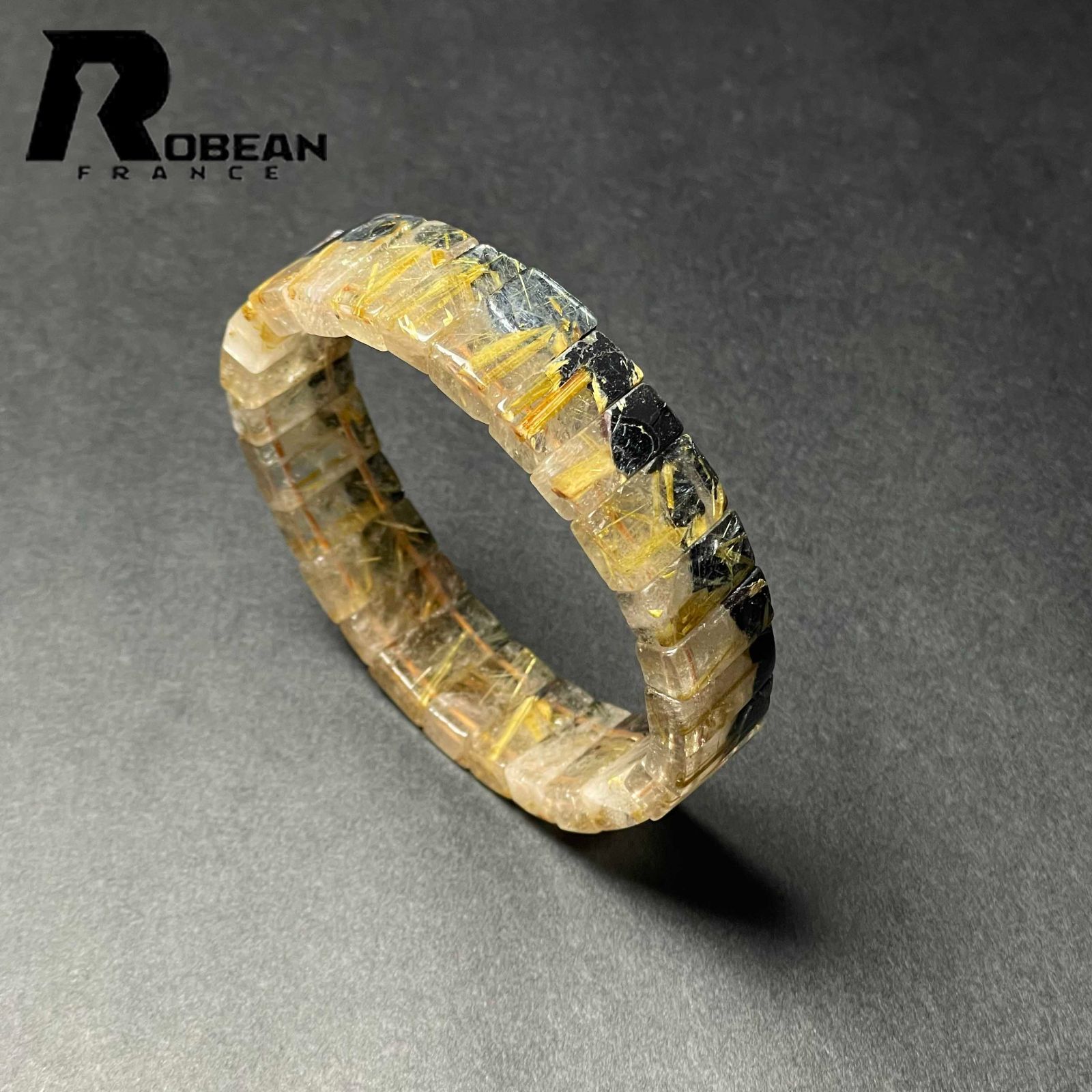 EU製 定価13万円 ROBEAN 太陽花タイチンルチルバングル 黄金針水晶 ゴールド ブレスレット パワーストーン プレゼント 16 3 8 1 6 mm
