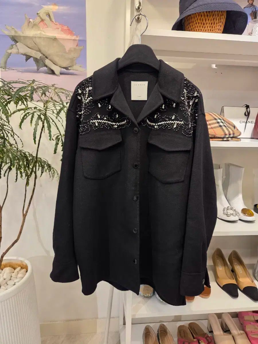 サンドロ SANDRO ビーズ ウール オーバーサイズ シャツ ジャケット