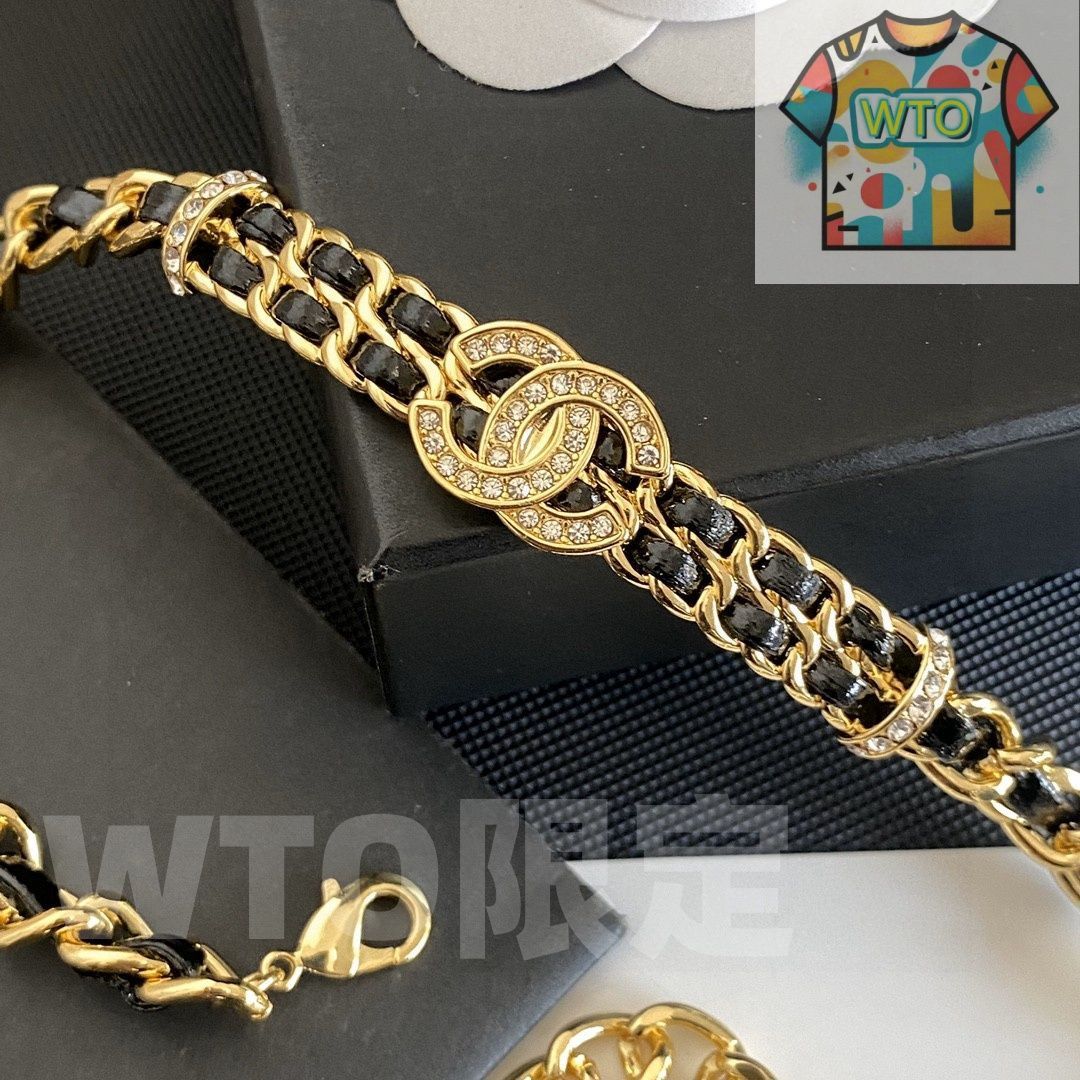 WTO通販 Chanel シャネル 2025 年新モデル 皮紐ネックレス ブランドの Ch nel 文字付き 黒皮紐ネックレス 在庫 価格 -WTO輸入-BJG 65