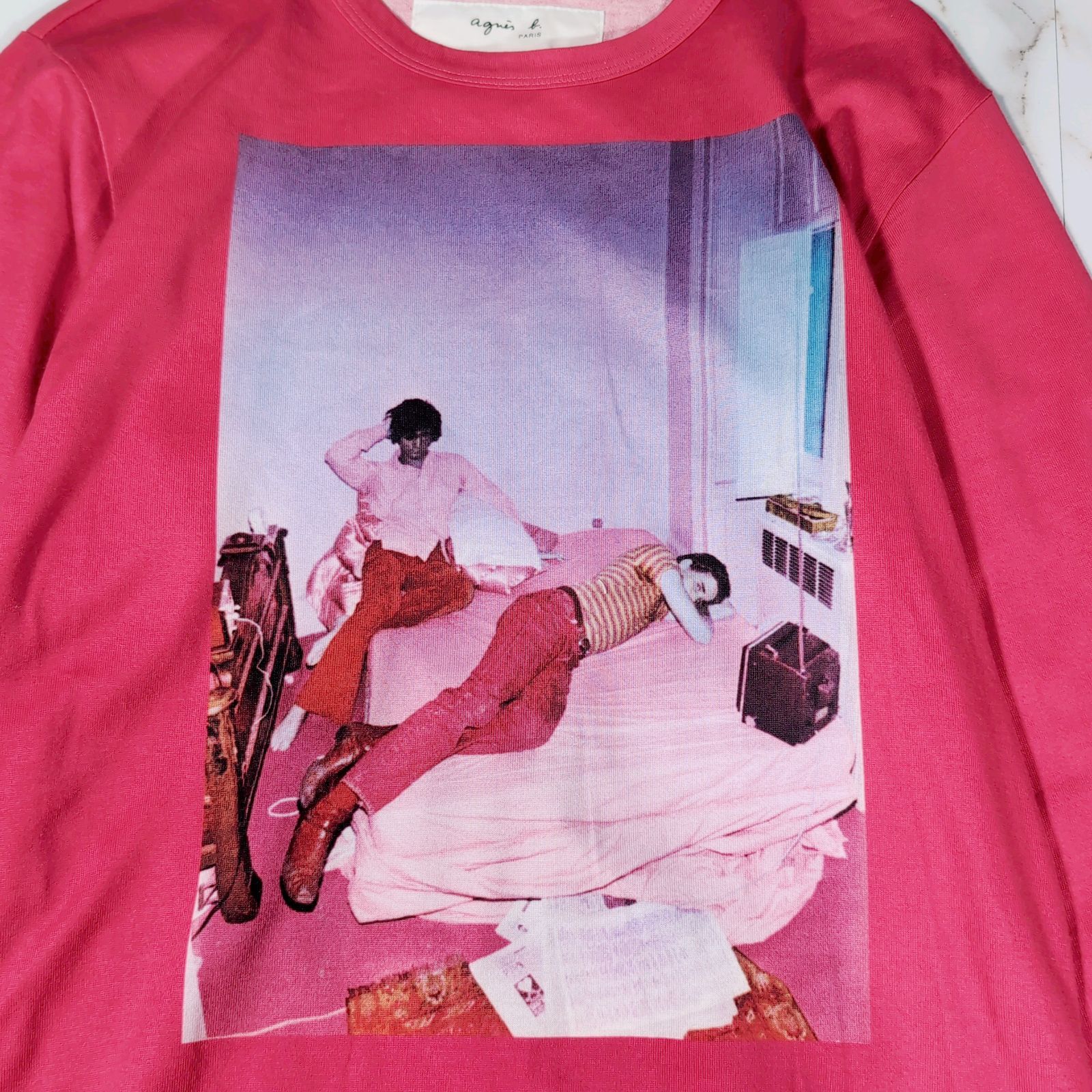 06AW 00s y2k agnes b. Bande a part 写真展 BILLY NAME L S TEE 0 XS ピンク