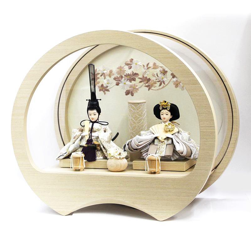 雛人形 小芥子親王 円型 丸型 ナチュラル アクリル ケース飾り 手作りつまみ細工小道具付き コンパクト モダン おしゃれ 豪華 付 宝童作 奏